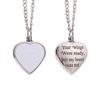 China Customized Design Heart Cremation Ash Necklace Sublimation Memorial Ashes Romantic Keepsake Necklace for sale