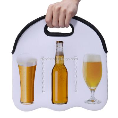 China Insulated For Design Travel Personalized Beer Bottle Can Carrier Tote Sublimation Insulated Neoprene Cooler Stand Bag for sale