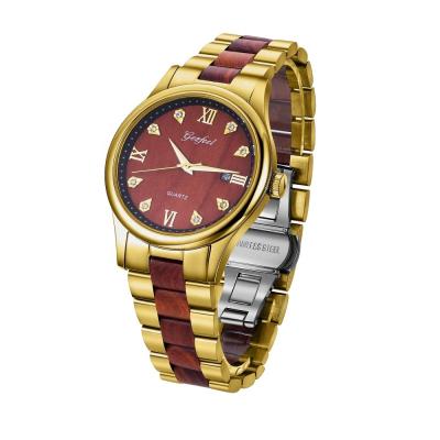 China Automatic Date Stainless Steel Watches Wooden Stop Function Watches Mens Luxury Watch With OEM Logo Accepted for sale