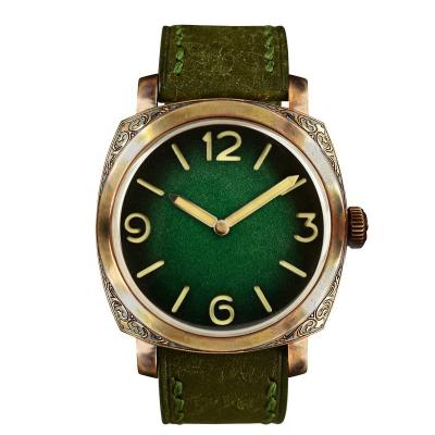 China Day/date watch factory 40mm OEM Japan movt quartz watch carved bronze mens watch for sale