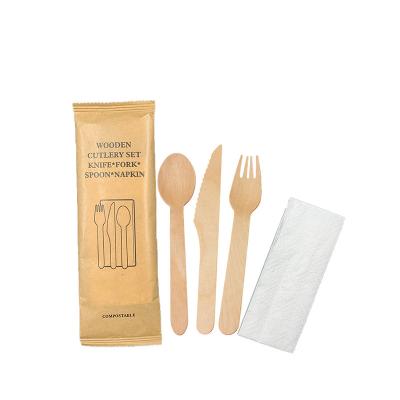 China Eco Disposable Whole Biodegradable Wooden Cutlery Spoon Fork Bamboo Disposable Knife Set Cutlery With Custom Logo for sale