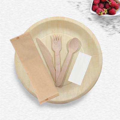 China Disposable Biodegradable Disposable Wooden Cutlery Sets Package With Paper Bag Spoon Paper Wrapped Wooden Fork And Knife for sale