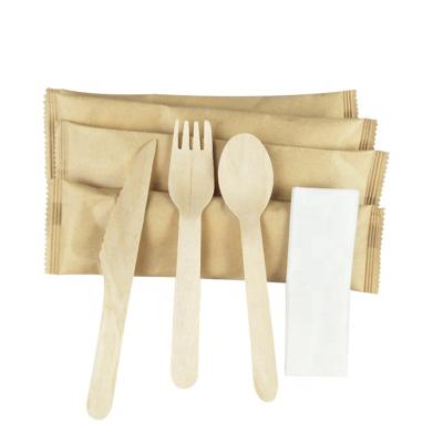 China Disposable Disposable Wooden Cutlery Sets For Party Wooden Knife And Fork Flatware Sets Restaurant Tableware Hotel Natural Wood Color Autumn for sale