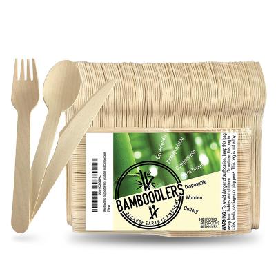 China Camping Birch Flatware Set Of Disposable Customizable Eco Friendly Wooden Fork Cutlery Set For Kitchen for sale