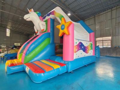 China Pvc Tarpaulin Inflatable Combos Funny Colorful Unicorn Blow Up Bounce House With Slide for sale