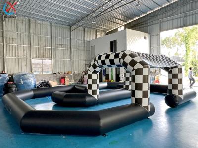 China Black And White Factory Inflatable Large Track Racing Inflatable Obstacle Course for sale