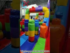 Commercial Fireproof Inflatable Slides LEGO Building Block Inflatable Bounce House Castle