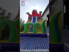 Inflatable Slide Tiger Cartoon Inflatable Double Dry Slides For Kids