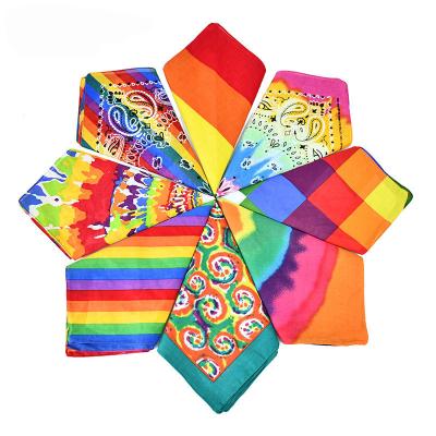 China 100% Custom Wholesale Promotional Multifunctional Logo Shape Cotton Rainbow Printed Square Bandana for sale