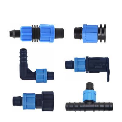 China Durable Drip Pipe PP Tape Drip Irrigation System Plastic Blue Color Locknut 16mm Irrigation Fittings for sale