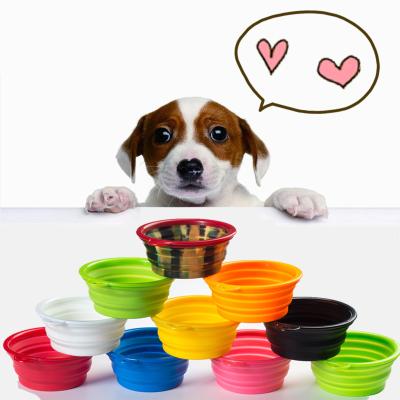 China RTS Sustainable Durable Adjustable Round Feeding Food Grade Silicone Pet Hanging Collapsible Bowl for sale