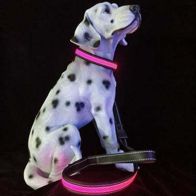 China Reflective LED Dog Collar Lights Dog Pets Cat Puppy Safe Luminous Flashing Night Dog Adjustable Collars Polyester Glow for sale