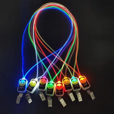 China 2020 New Product Premium Custom Made Colorful TPU+ABS LED Lights ID Card Neck Strap Glow Necklace Key Chain Flashing Led Lanyard for sale