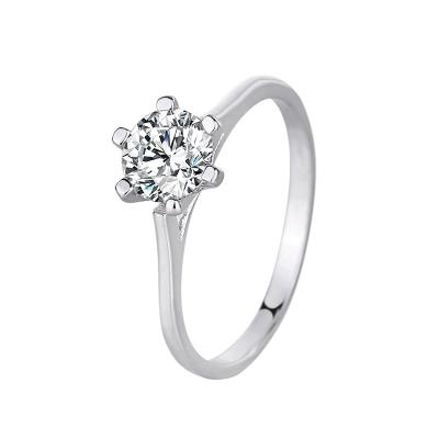 China Six-claw Cubic Crystal Diamond Zircon Ring simple 925 Sterling Silver Ring Wedding Ring of new fashion romantic main stone for sale