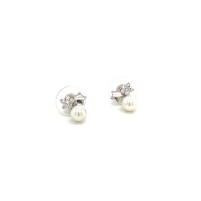 China Simulation CLASSIC White Freshwater Pearl Earrings Bling Bling Star Bridal Stud Earrings for sale