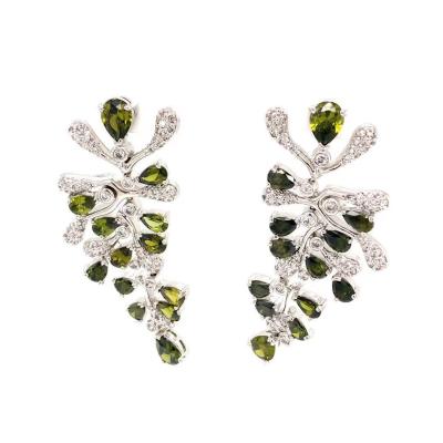 China CLASSIC Crystal Stone Women Drop Earrings Plant Leaf Drop Earrings Luxury Handmade Fine Jewelry for sale