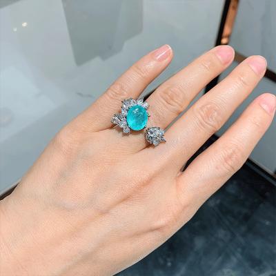 China Paraiba Ring Female Emerald Ring Colored Gemstone Copper Plated Gold Ring CLASSIC Open Banquet Jewelry Real for sale