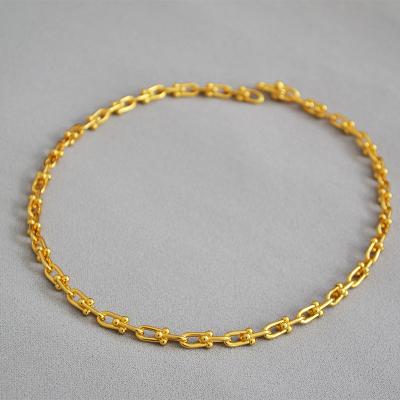 China 18K real copper plating European and American pure gold U-shaped clasp lock gold niche necklace romantic chunky chain necklace female for sale