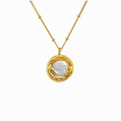 China INS CLASSIC Simple Retro Mother Of Pearl Stacked Clavicle Chain Necklace 18K Gold Plated for sale