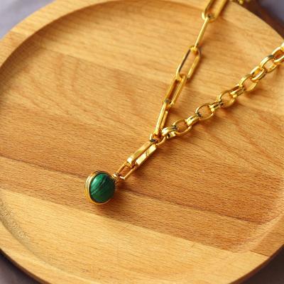 China New Romantic Malachite Textured Round Metal Ball Detachable Golden Ball Pendant Gold Plated Female Fashion Jewelry Necklace for sale