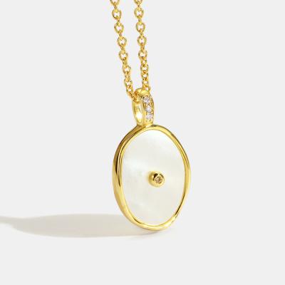 China Hiphop Geometric Simple Oval Woman Diamond Shell Pendant 925 Sterling Silver Gold Plated Necklace for sale