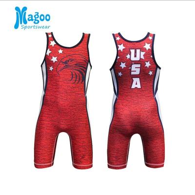 China Wholesale Comfy USA Flag Manufacturer China Women Custom Sublimation Men Low Cut Wrestling Singlets for sale