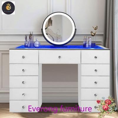 China Modern Best Selling Contemporary  led bedroom Furniture Mirrored 7 Drawer Dressing Table In white mirror for sale