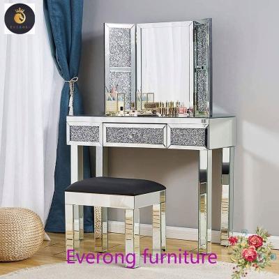 China Modern Guanding Hot Sale Crushed Diamond Mirrored Dressing Table  Vanity Table for sale