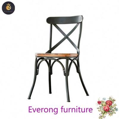 China Traditional Modern X Cross Back Commercial Dining Chair Steel Metal Wood Seat Dinning Chair for sale