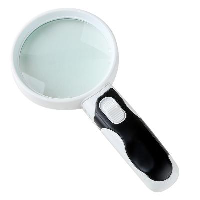 China 90mm magnifying glass with LED light 5x handheld lens magnifier suitable for maintenance reading for sale