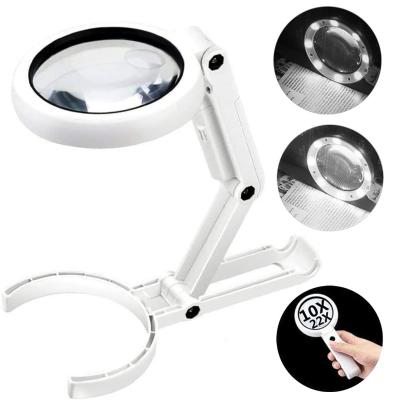 China ABS Magnifying Glass with Light and Stand 2 in 1 Lightweight Magnifier with Light and Stand and Two Tier Darkening Suitable for Reading for sale