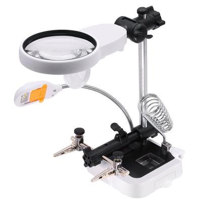 China 90Mm Magnifier Clip Magnifier 3.5X 5X 8X Glass Desktop Welding Auxiliary 34Mm Magnifier With 6 Leds For Welding Hand Welding Stand for sale