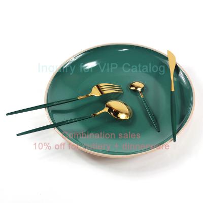 China Viable Hot Selling Amazon Gold Luxury Cutlery Section Home Use Spoon Handle Slim Green and Painting Custom Fork and Gold Cutlery Set for sale