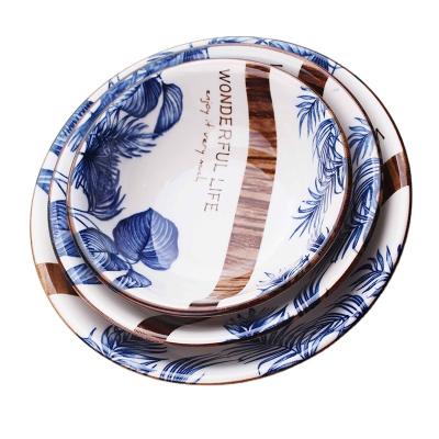 China Wholesale Letter Set Porcelain Bowls Sustainable Stain Ceramic Dinnerware Blue And White Bowl for sale