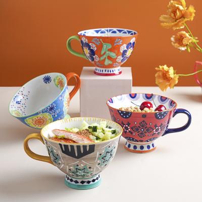 China Wholesale Viable Undercoat Hand-painted Ceramic Hand-painted High-footed Creative Personality Cup Soup Stain Mugs for sale