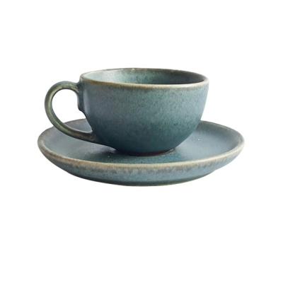 China Sustainable modern blue ceramic coffee cups with saucer, china tea cup, mug set for sale