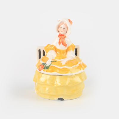 China Contemporary Handmade Dolls Porcelain Figure Jewelry Box Elegant Vintage Lady With Yellow Dress Luxury Jewelry Box Storage for sale