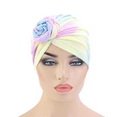 China Wholesale TB-318 Link Dye Muslim Female Flower Head Wraps Sleep Hat African Women Hair Turban Hat One Size Fits All for sale