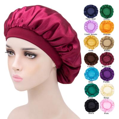 China TB-82B Wholesale Band Wide Hoods Silky Sleep Hat Head Wraps Simple African Satin Hair Hood Women Adult Size for sale