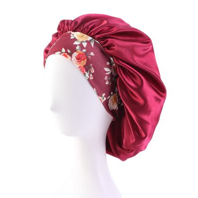 China TB-241 Beauty Salon Makeup Salon Soft Satin Bohemian Shower Cap Sleep Cap Silky Printing Wide Hoods for sale