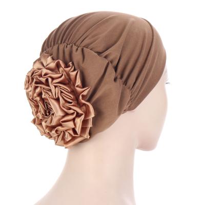 China New Hairwear Fashion Ingerial Women Headwear Cover Cap Muslim Arab Muslim Head Hat Satin Flower Turban Hat TB-326 for sale