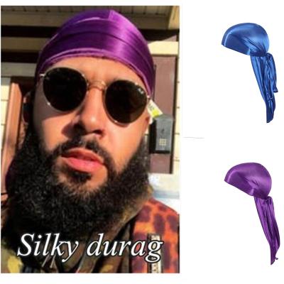 China Unisex Satin Durag Du rags Silky Bandage Long Straps Du Rag Doo Rag Biker Head Wrap 360 Waves DR-30 For Adults Men for sale