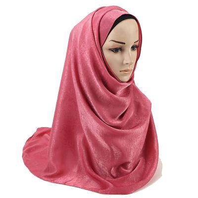 China WJ-30 Wholesale Women's Satin Solid Color Scarf Shawl Islamic Muslim Women Plain Silk Scarf Approx 175*75 cm for sale