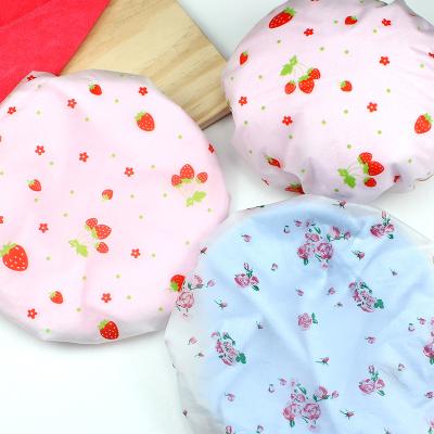 China Picture Double-Layer Thickened Women Printing Hat Quick Drying Hair Hood Turban Waterproof Shower Cap for sale