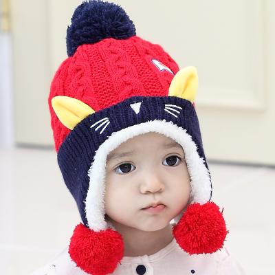 China Image MZ-169 Autumn Winter 5-24 months kids beanies hat plus thick velvet knit warm wool earmuff baby hats for sale