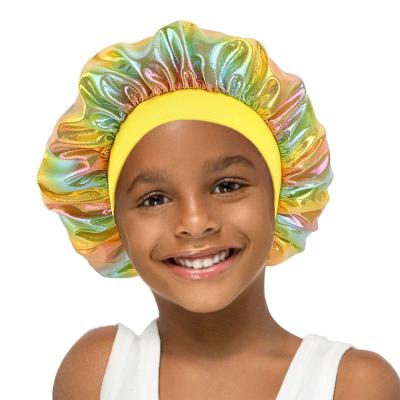 China Wholesale Kids TBK-44 Laser Hair Holographic Hair Hood Hats Night Sleep Cap Kids Turban Beanies Fits For Approx 2-8 Years Kids for sale