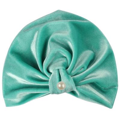 China Image TBK-48 Autumn Winter Children'S Gold Velvet Pearl Knotted Hat Baby Indian Beanie Turban Hat Sweater for sale