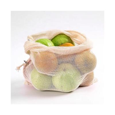 China Eco-Friendly Wholesale Custom Size Reusable 100% Cotton Storage Vegetable And Fruit Small Drawstring Mesh Bag for sale