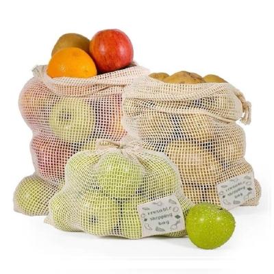 China Eco-friendly Factory Outlet Custom Size 100% Recyclable Cotton Mesh Bag Vegetable Storage Vegetable And Fruit for sale