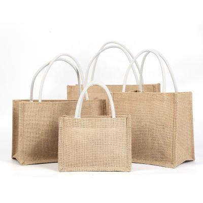 China 100% High Quality Eco-friendly Burlap Large Capacity Solid Color Burlap Bag Custom Jute Shopping Bags for sale